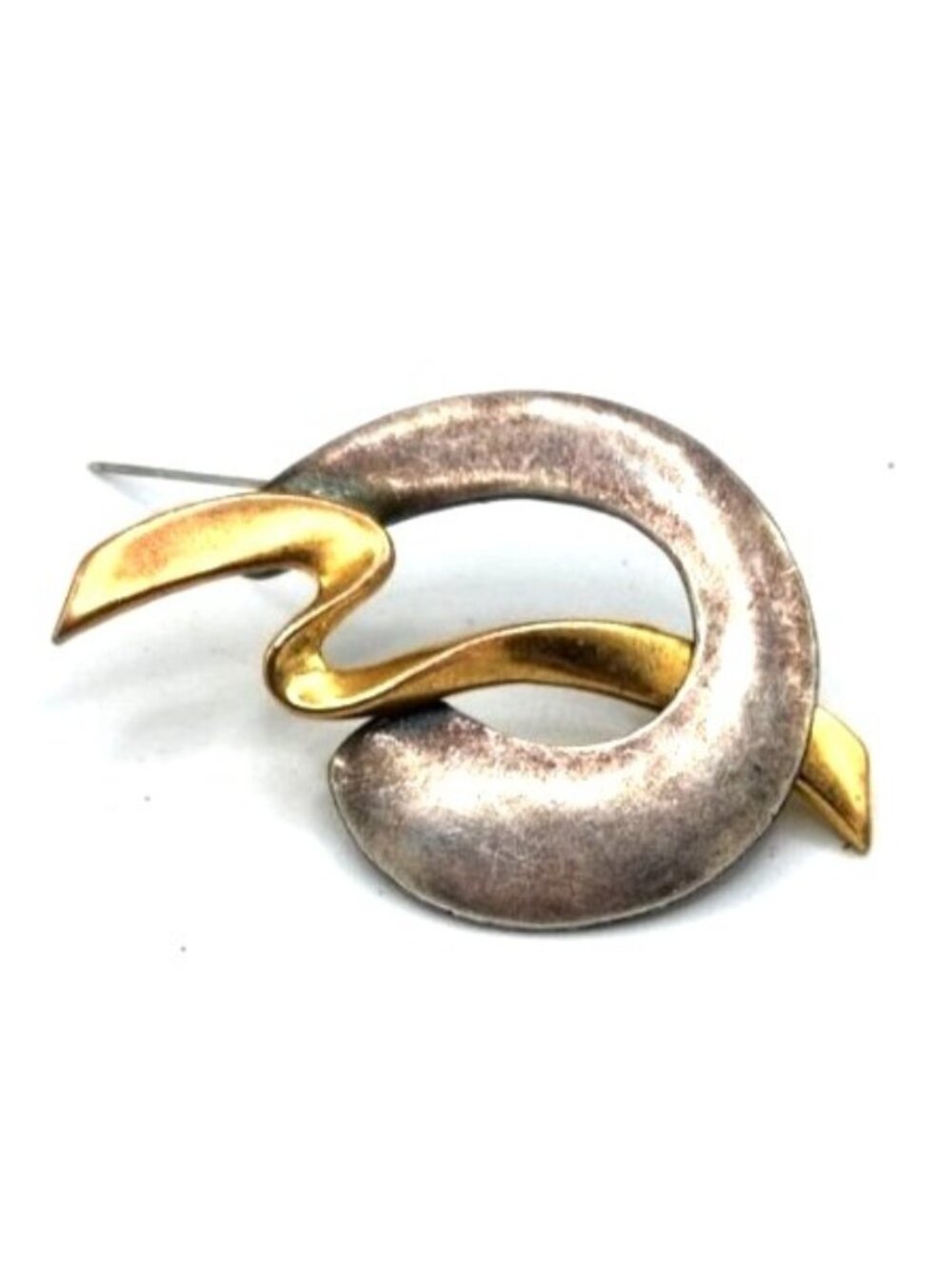 Gold Tone Abstract Hoop & Squiggle Brooch